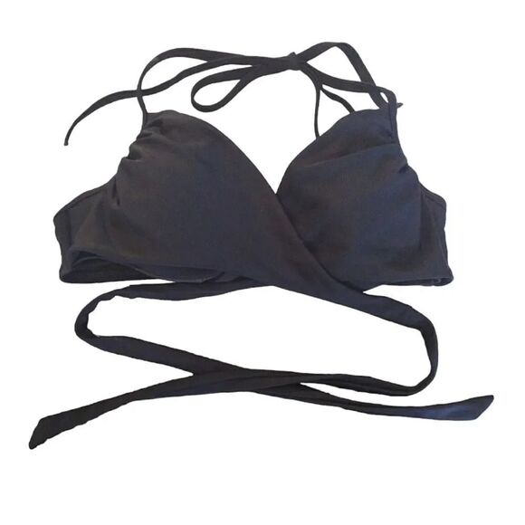 Victoria's Secret 2015 Black The Wrap Halter Bikini Swim Top Size 32C - Picture 2 of 12